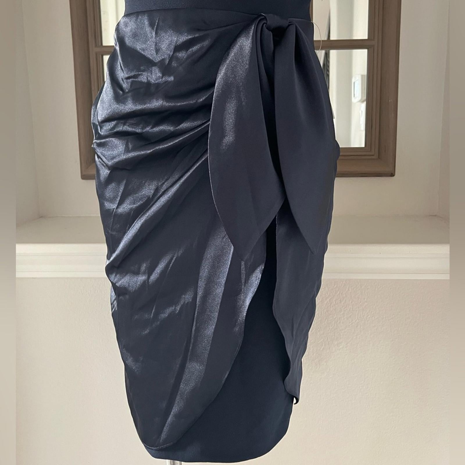 Betsy & Adam Satin Sarong Crepe Dress in Navy, Size 2 New w/Tag Retail $199