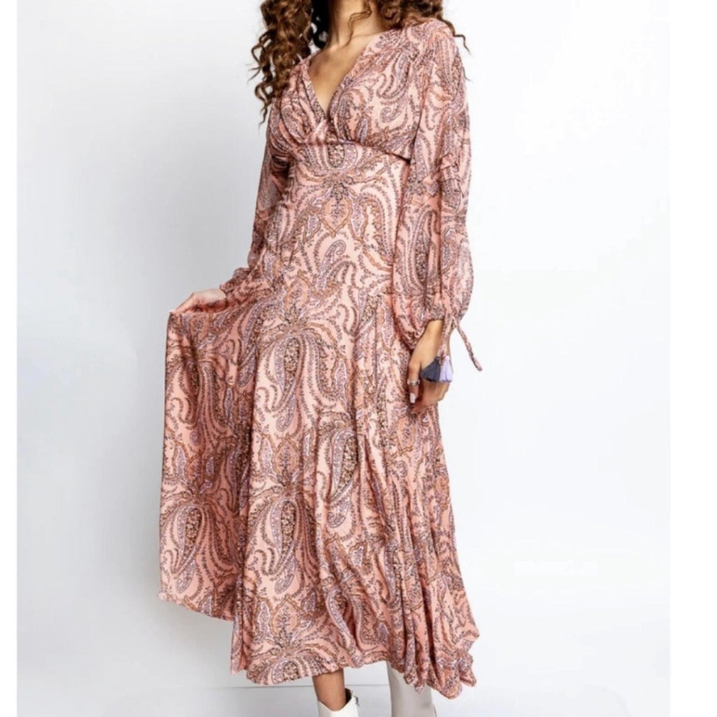 Free People Mirage Boho Printed Maxi Dress in Orange Maxikjole Size 4 NEW $198