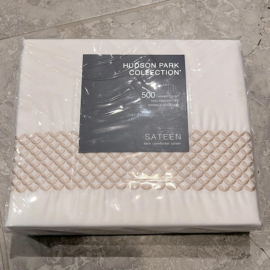 Hudson Park Collection 500TC Embroidered Geo Duvet Cover, Pima Cotton NWT $340