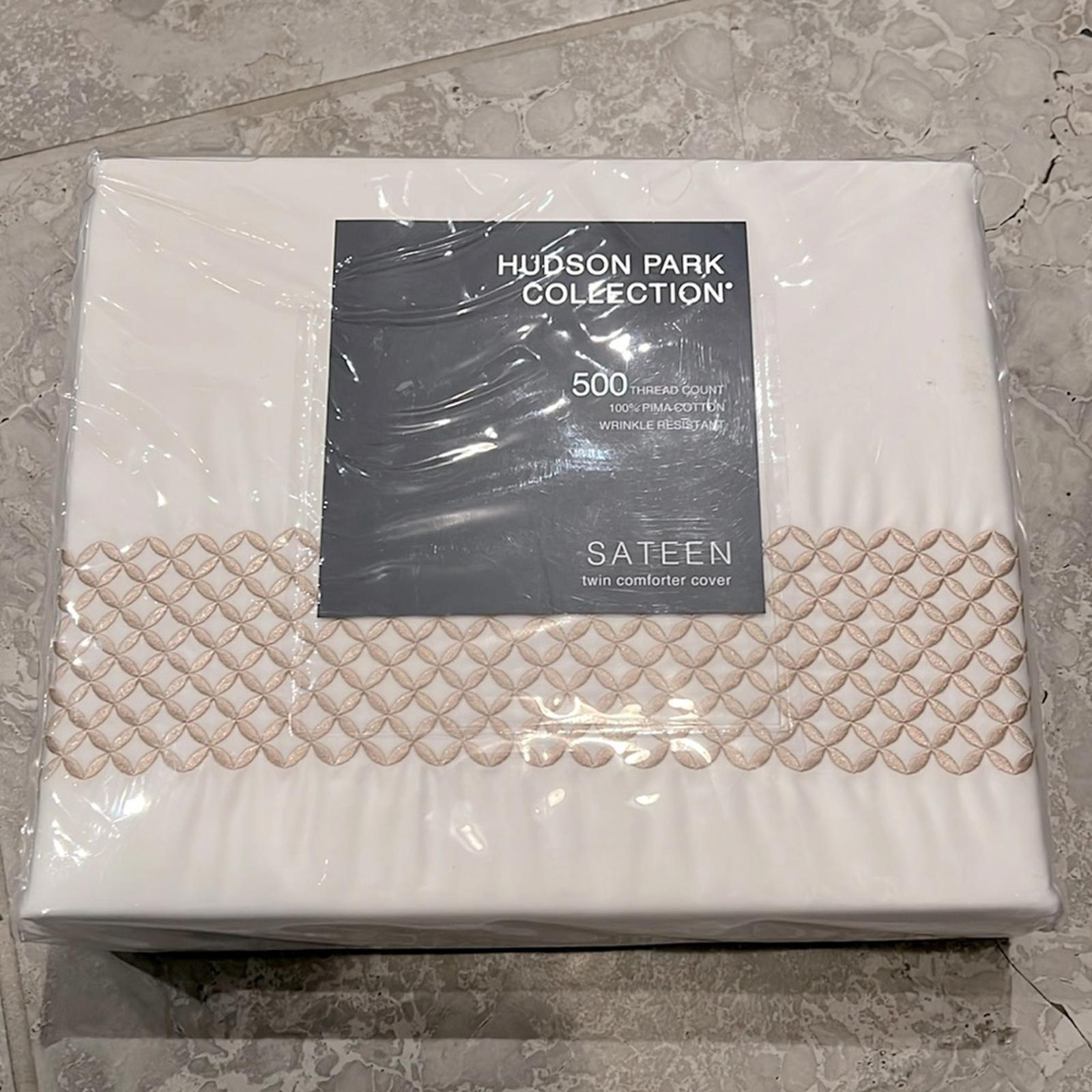 Hudson Park Collection 500TC Embroidered Geo Duvet Cover, Pima Cotton NWT $340