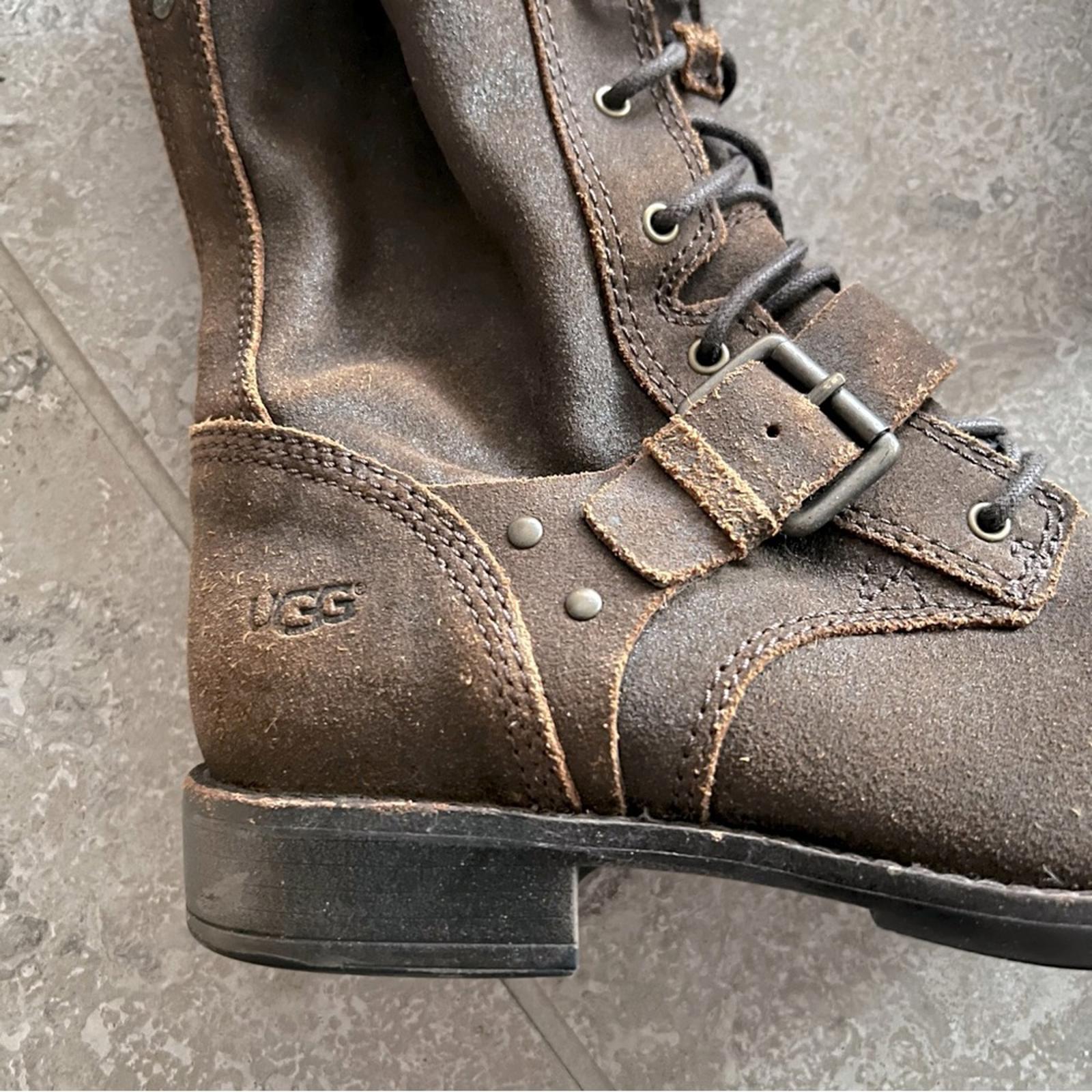 UGG Australia Marela Dark Lace-Up Leather Booties in Chestnut Brown, Size 7