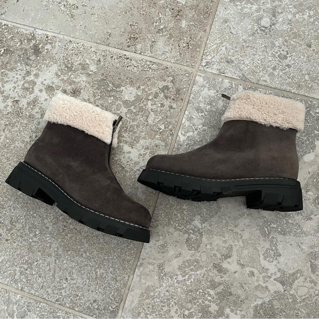 La Canadienne Abba Suede Shearling Waterproof, Brown Size 5M NEW Retail $585