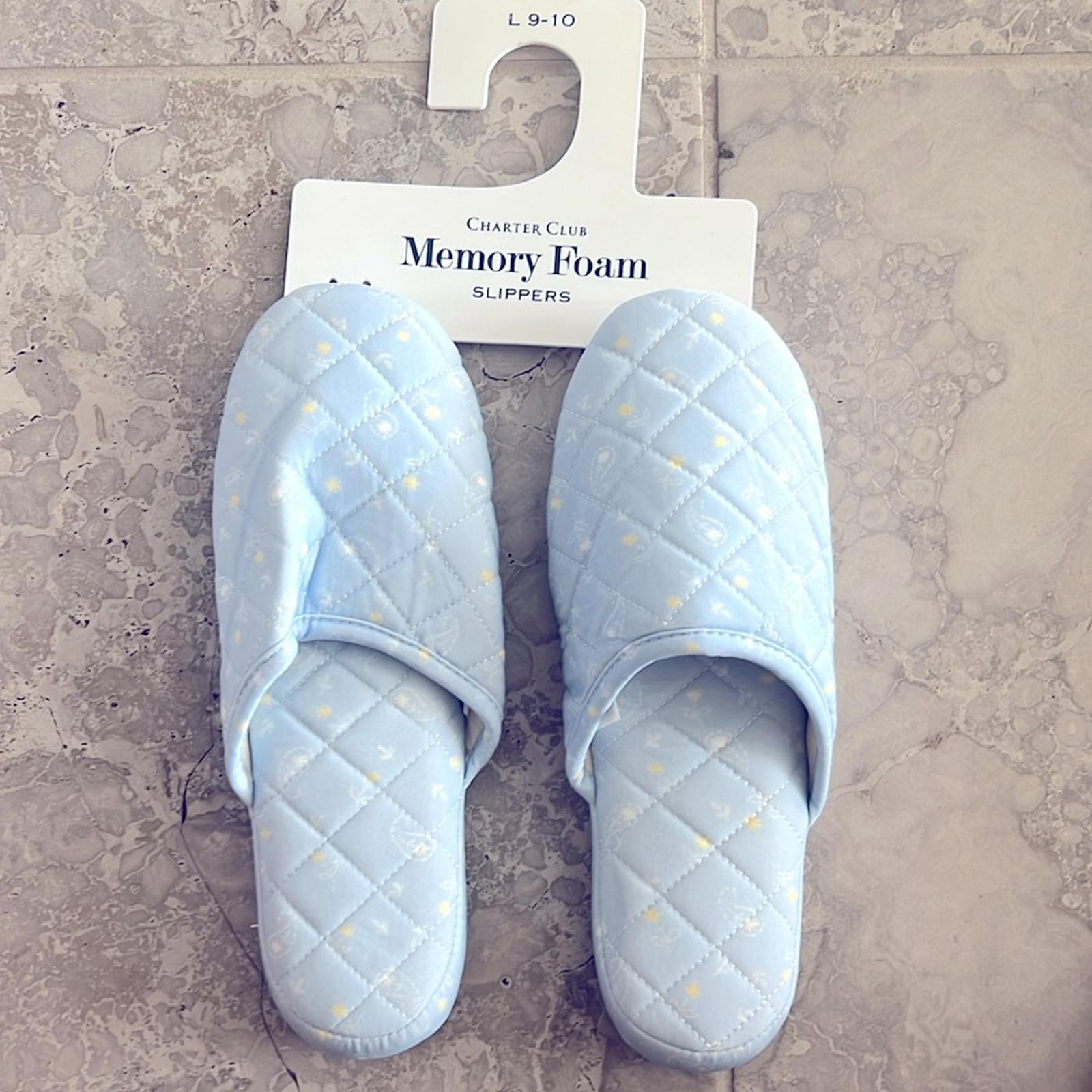 New Charter Club Quilted Paisley Floral Slippers, Blue Size L (US 9-10) NWT