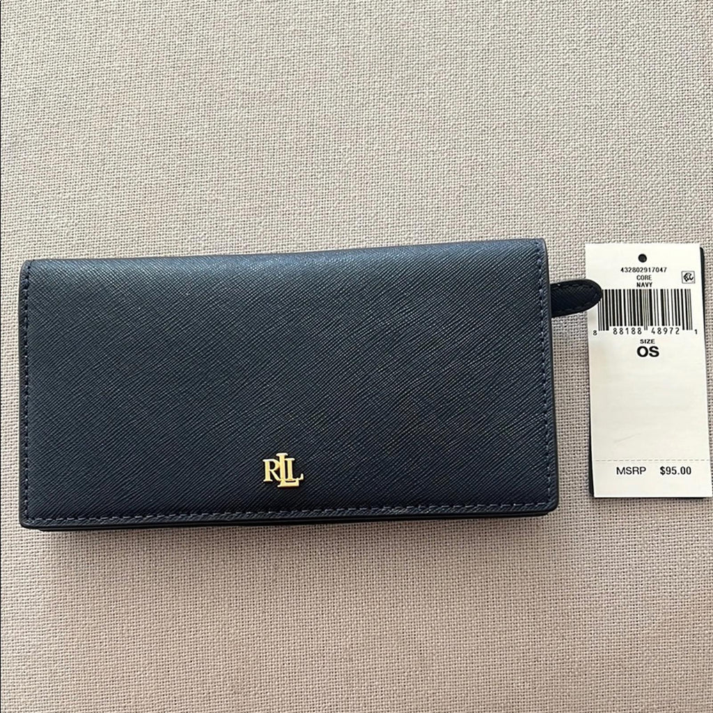 Lauren Ralph Lauren Crosshatch Leather Slim Wallet in Refined Navy, NWT