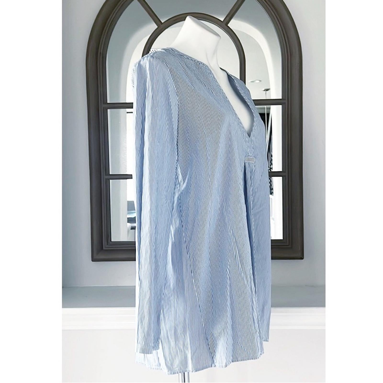 Theory Ofeliah Taff Striped Top, Blue/White Size L Retail