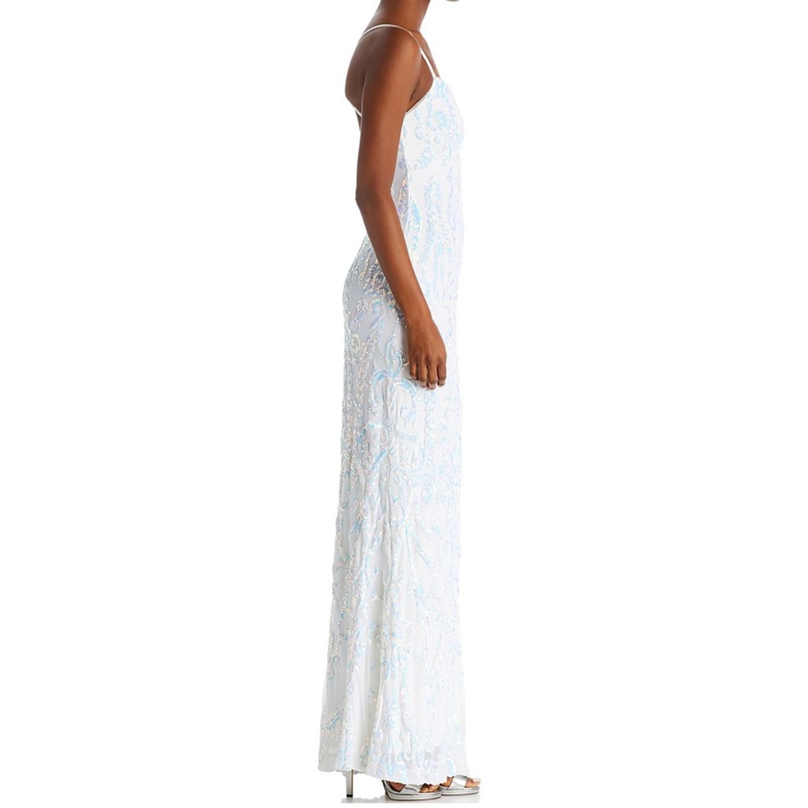 Aqua x Bloomingdale’s Filigree Sequin Gown in White Size 4 New w/Tag Retail $338