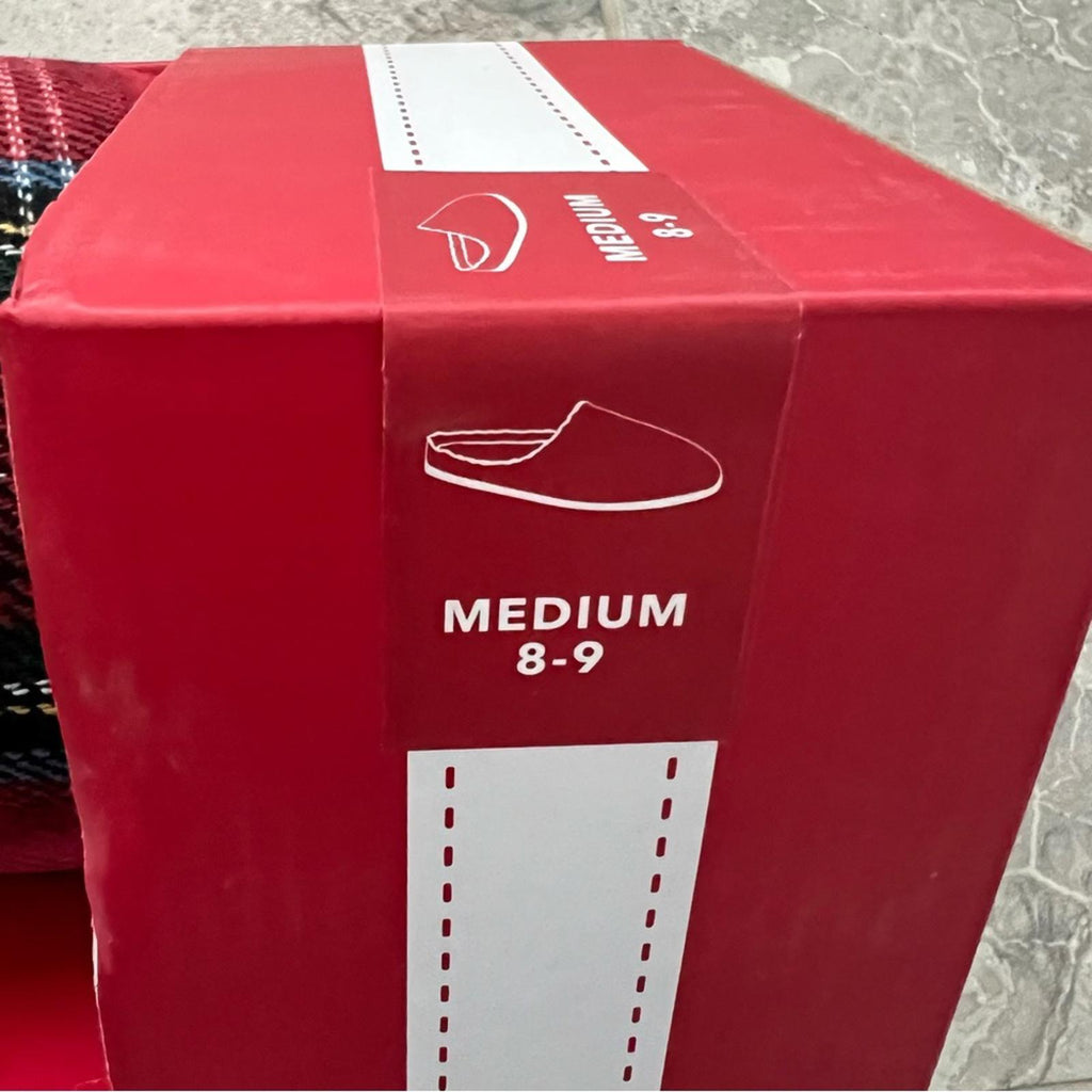 Club Room Mens Flannel Plaid Slide Slippers, (Red, Medium) Size 8-9 New in Box