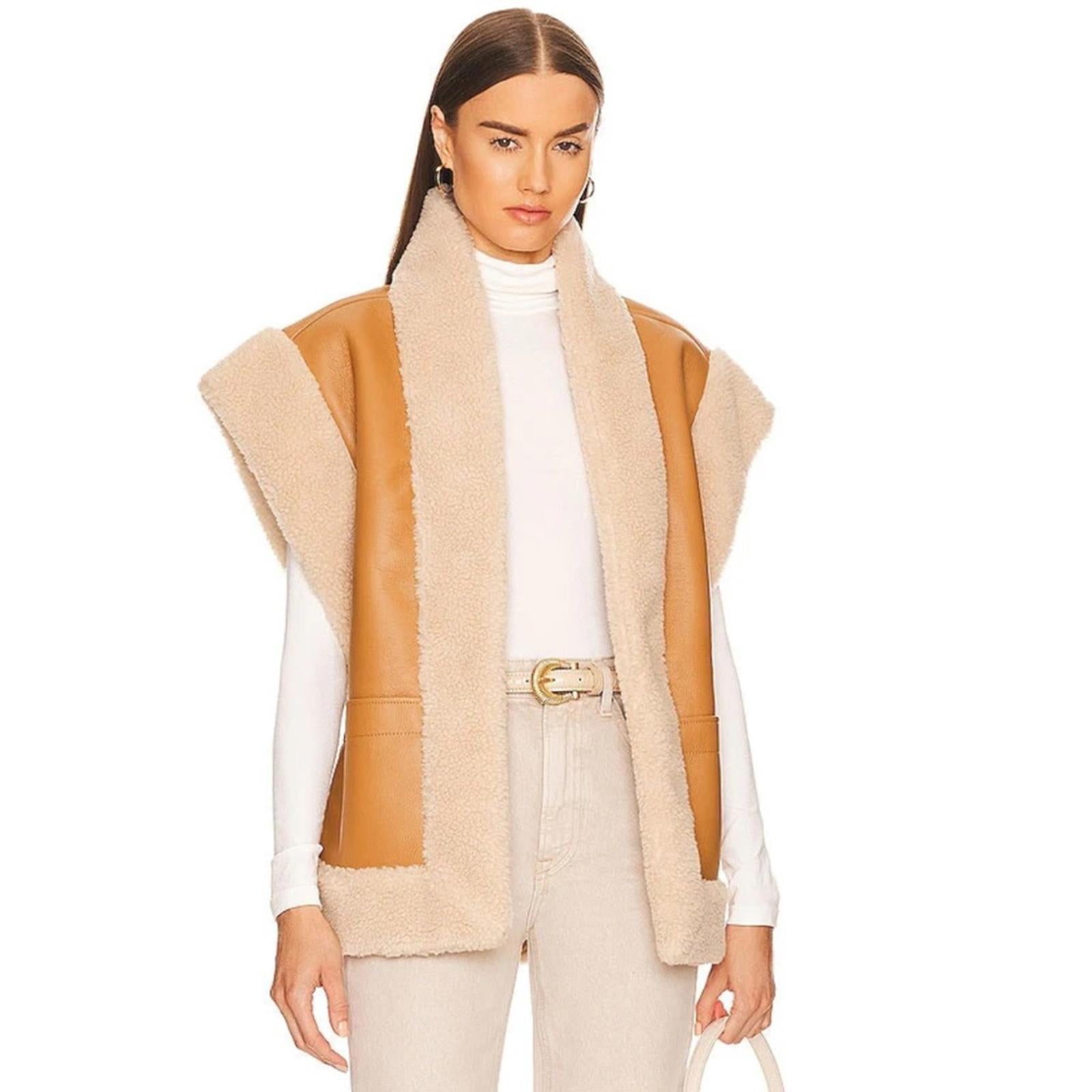 A.L.C. Sutton Faux Shearling Vest in Tan/Cream, Size XL NEW w/Tag