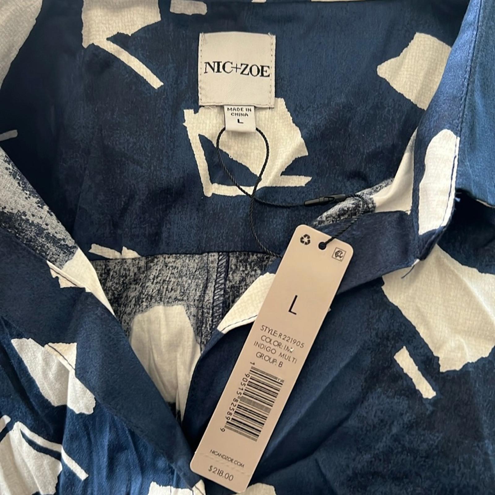 NIC+ZOE Collared Mosaic Blues Mini Dress in Indigo Multi Size L New w/Tag $218