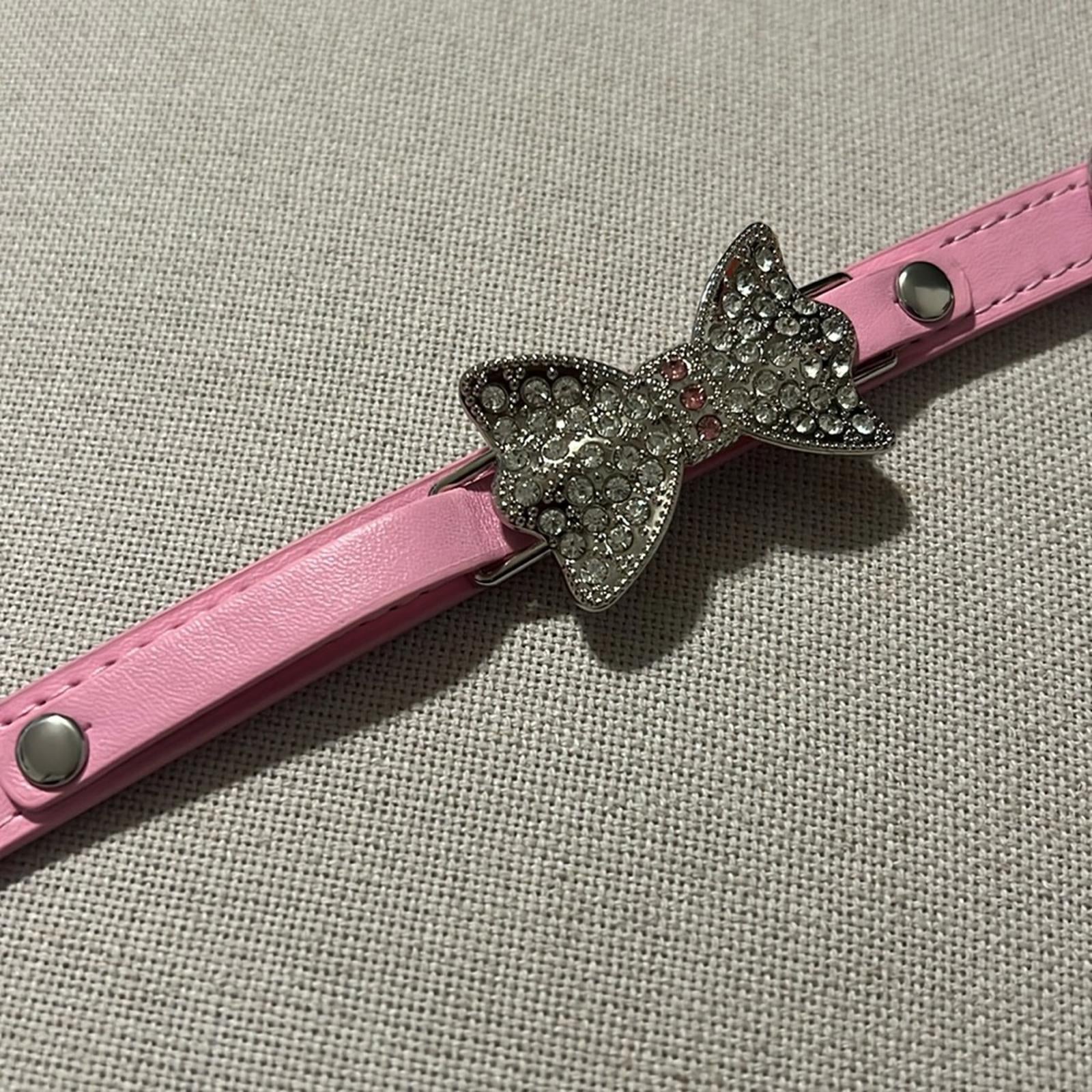 Pink Dog Collar with Crystal Bow, Size XS New with Tag