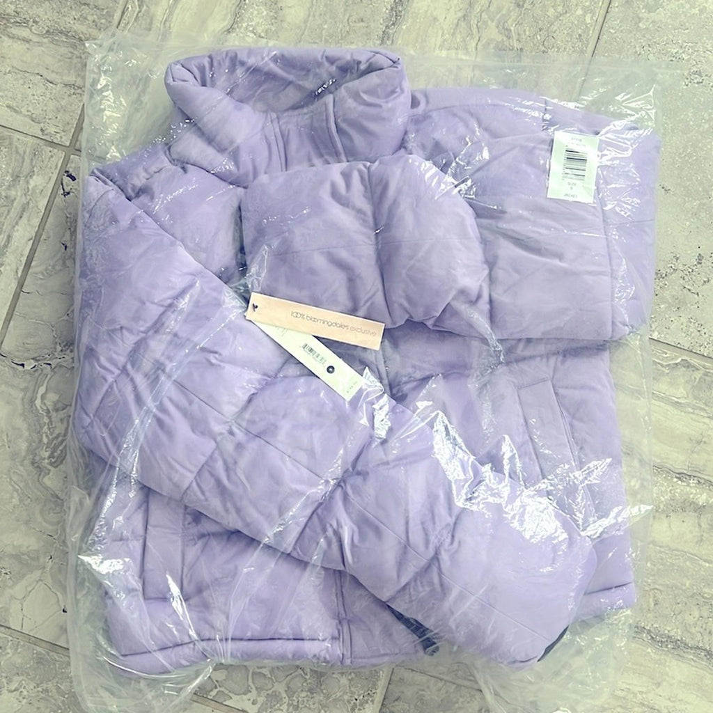 AQUA Quilted Cropped Puffer Jacket in Lilac, Size XS New w/Tag Retail $168