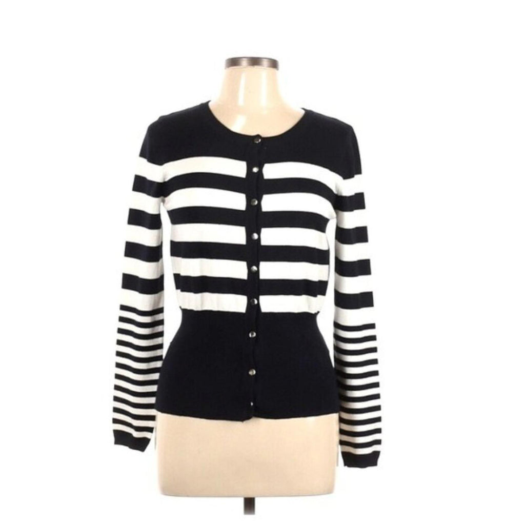 Premise Studio Striped Button Front Cardigan in White Navy Size L EXCELLENT!
