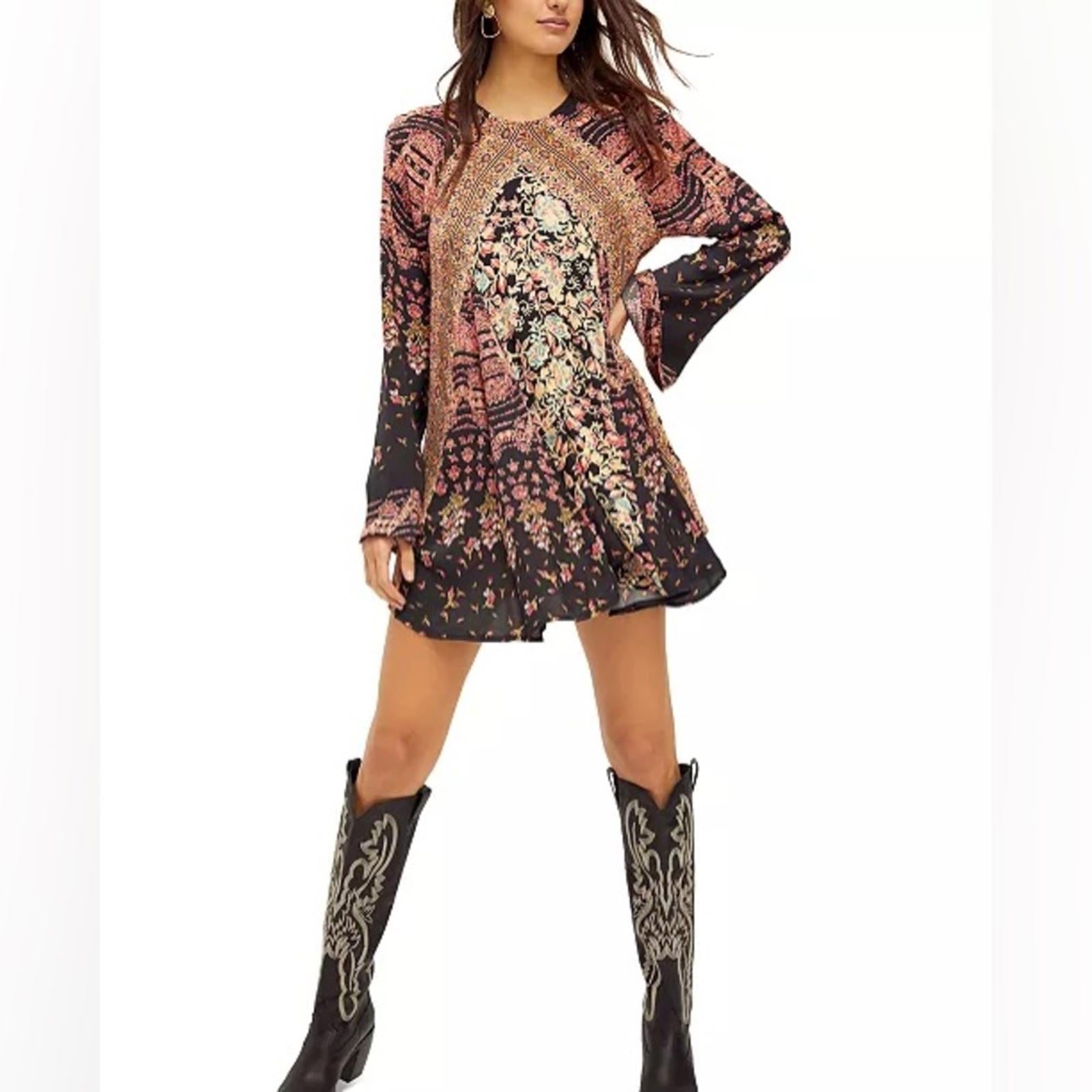 NEW Free People Stevie Printed Tunic-Black, Size XS New w/Tag Retail $128