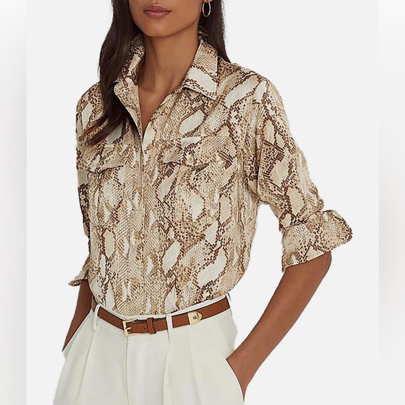 Lauren Ralph Lauren Snake Print Collar Blouse, Size XS New w/Tag Retail $155