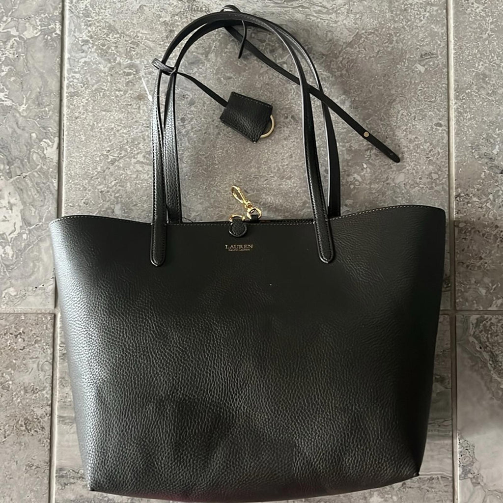 Lauren Ralph Lauren Large Reversible Tote Bag in Dark Olive/Belting Print, NWT