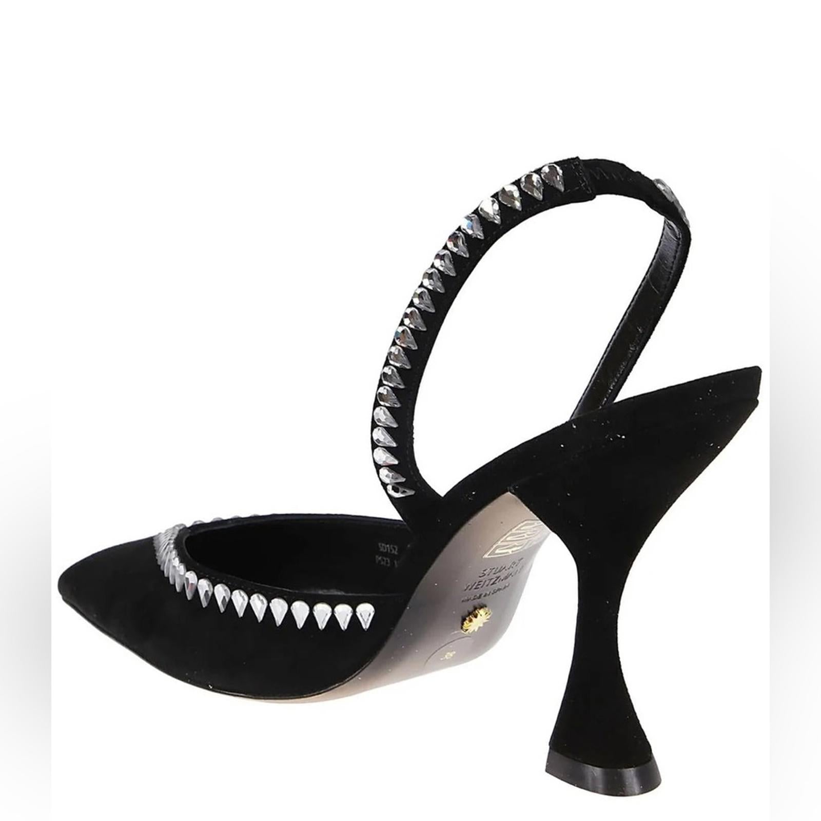 Stuart Weitzman Gemcut Xcurve Slingback Pumps in Black Suede, Size 6 NEW $650