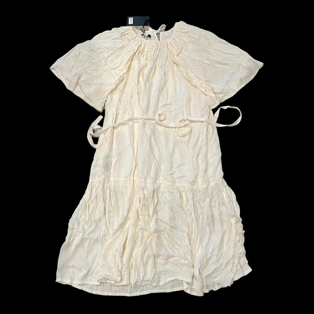 NWT Mother of Pearl Lilian Gathered Crinkled Satin Jacquard Dress Ivory Size S/M