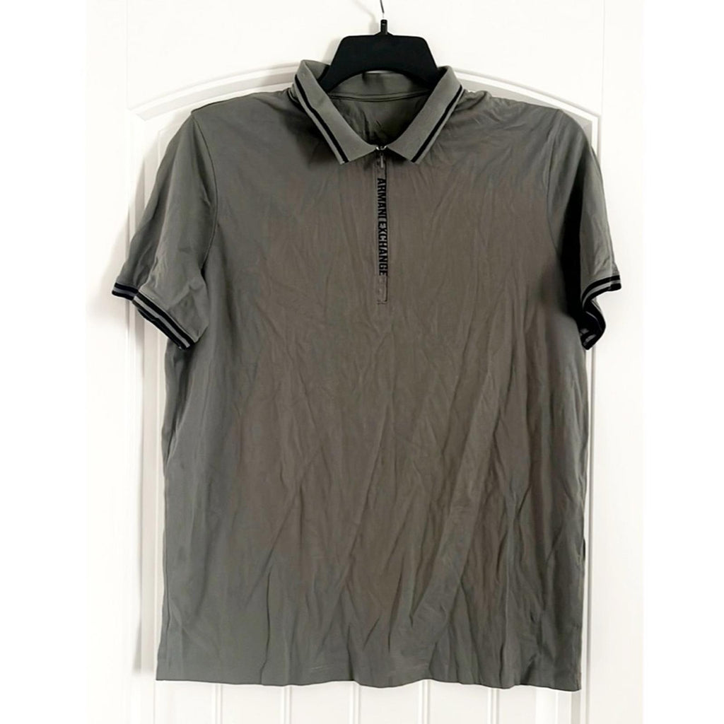 AX Armani Exchange Zipper Logo Polo Shirt in Olive Green, Size XL EXCELLENT!