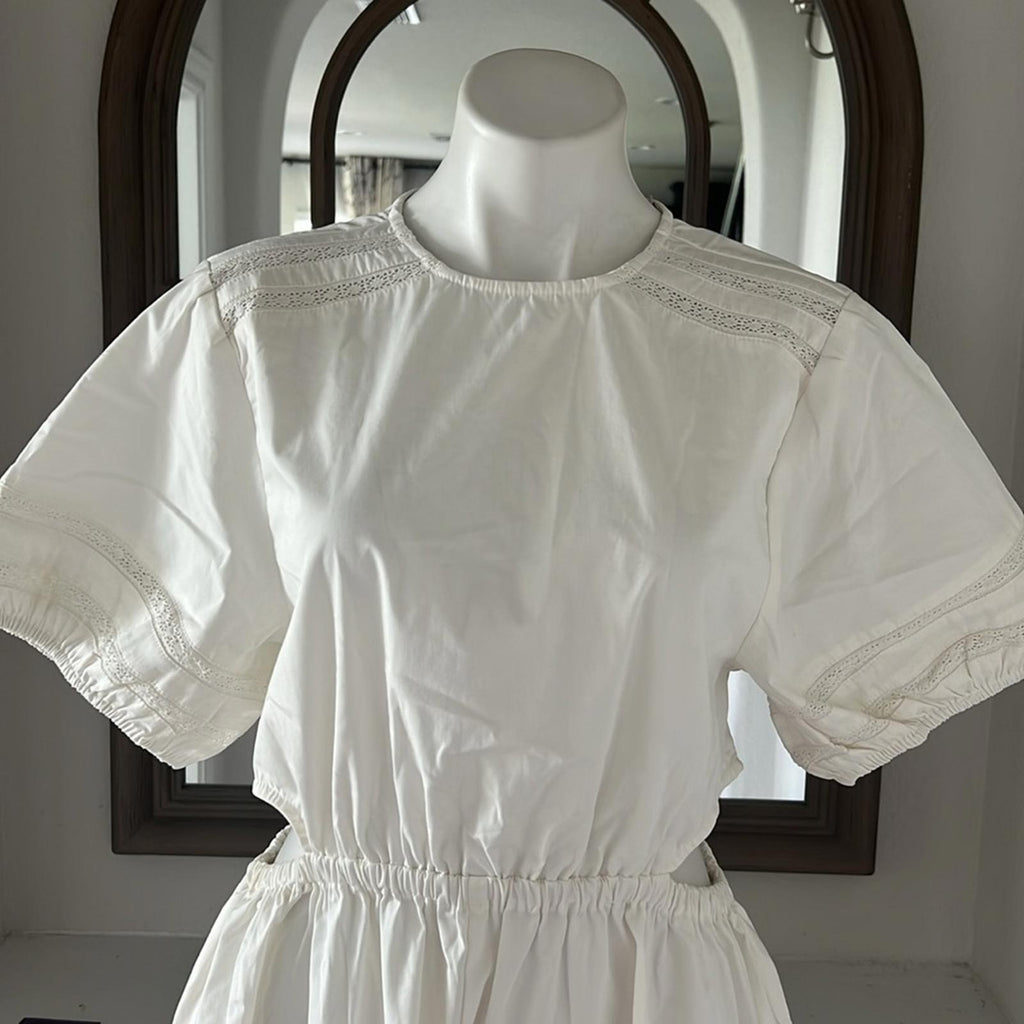 Leota Michelle Lace Trim Poplin Midi Dress, White Size L New w/Tag