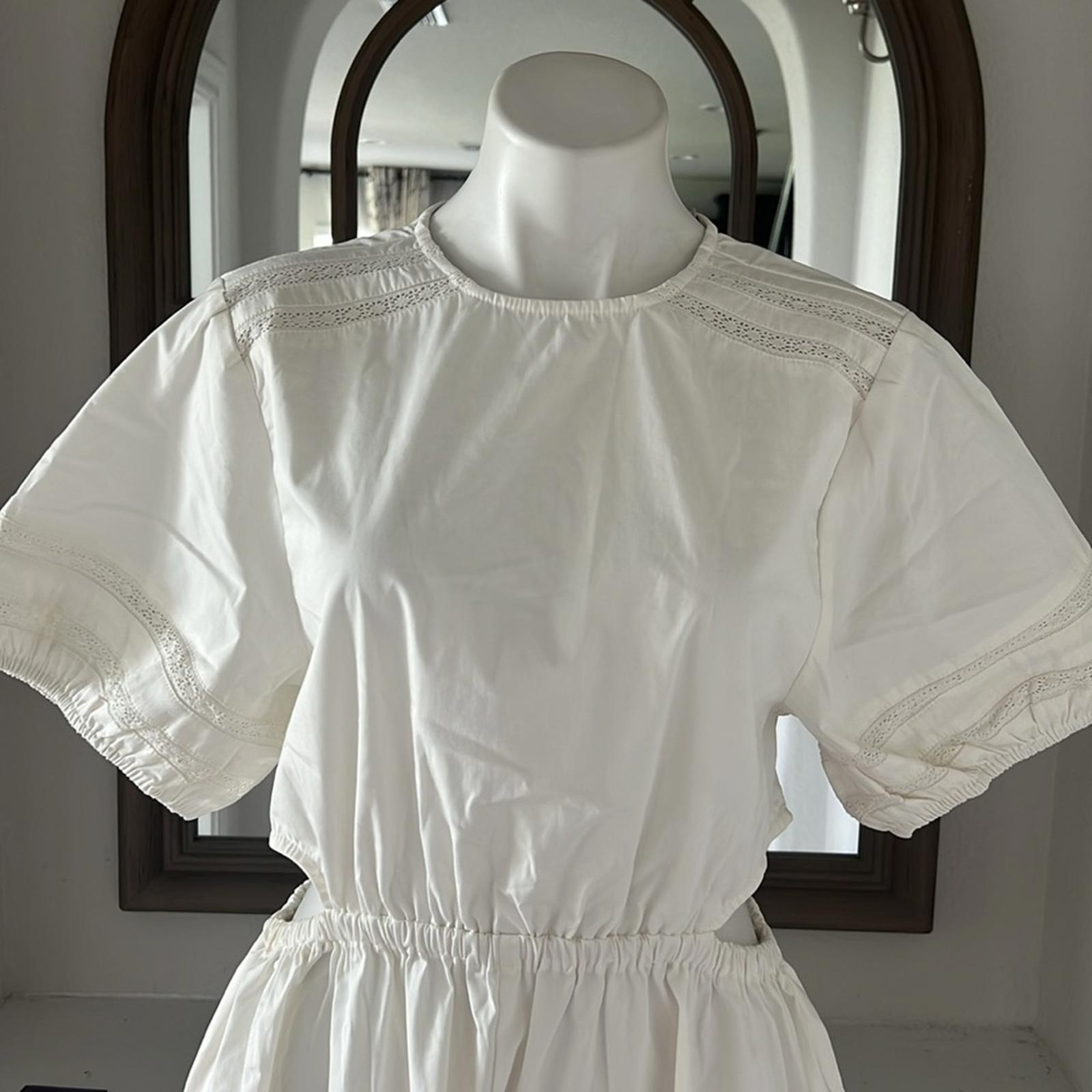Leota Michelle Lace Trim Poplin Midi Dress, White Size L New w/Tag