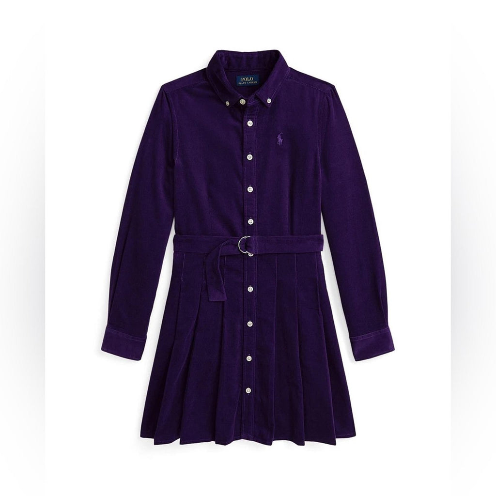 Polo Ralph Lauren Belted Pleated Corduroy Shirtdress in Navy, NWT, Size 10