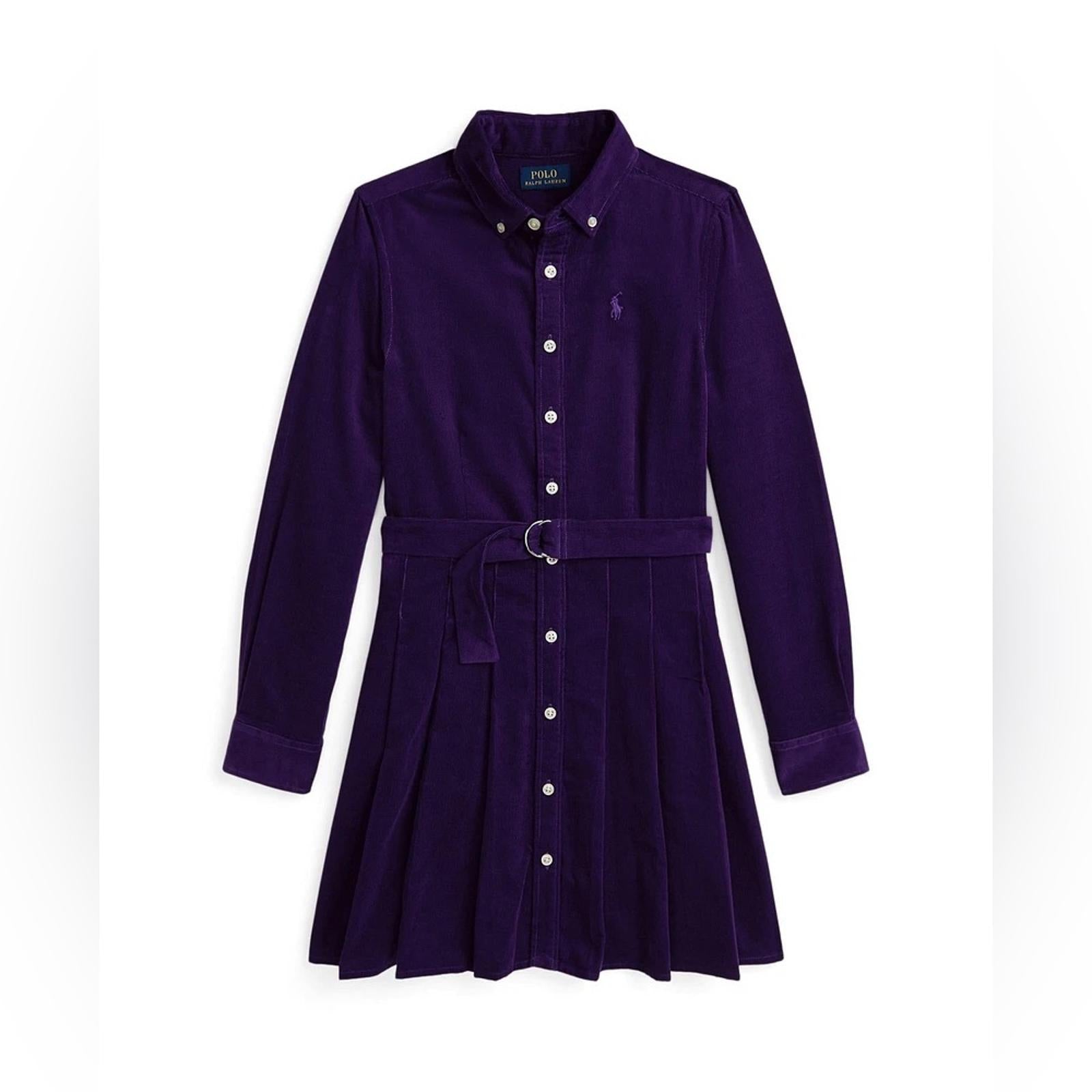 Polo Ralph Lauren Belted Pleated Corduroy Shirtdress in Navy, NWT, Size 10