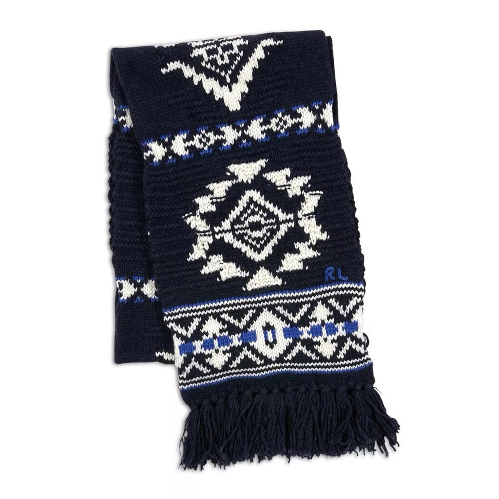 Polo Ralph Lauren Wool & Nylon Geometric Ski Scarf, Navy One Size New with Tag