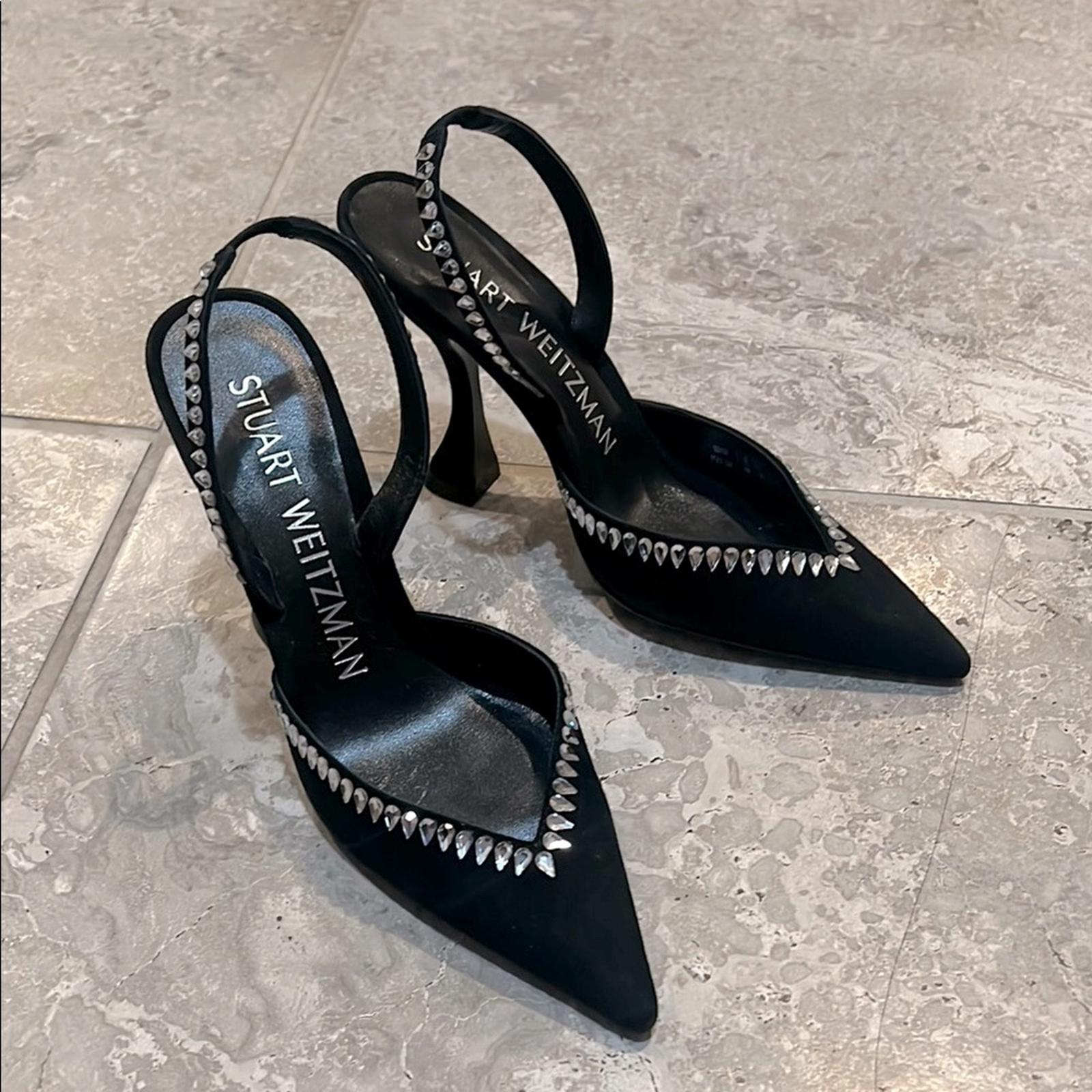 Stuart Weitzman Gemcut Xcurve Slingback Pumps in Black Suede, Size 6 NEW $650