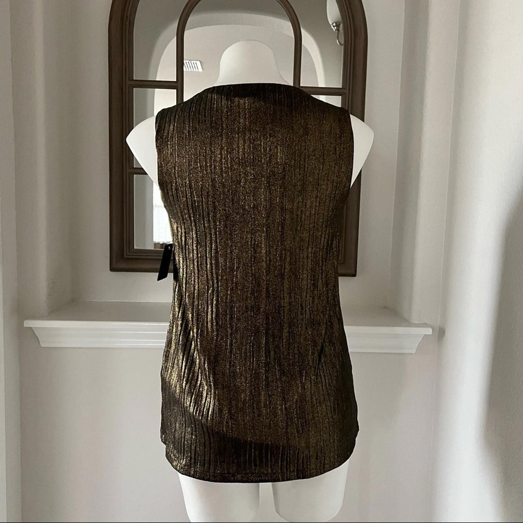 Rachel Roy Shimmering Sleeveless Blouse in Black/Gold Metallic Size S NEW w/Tag