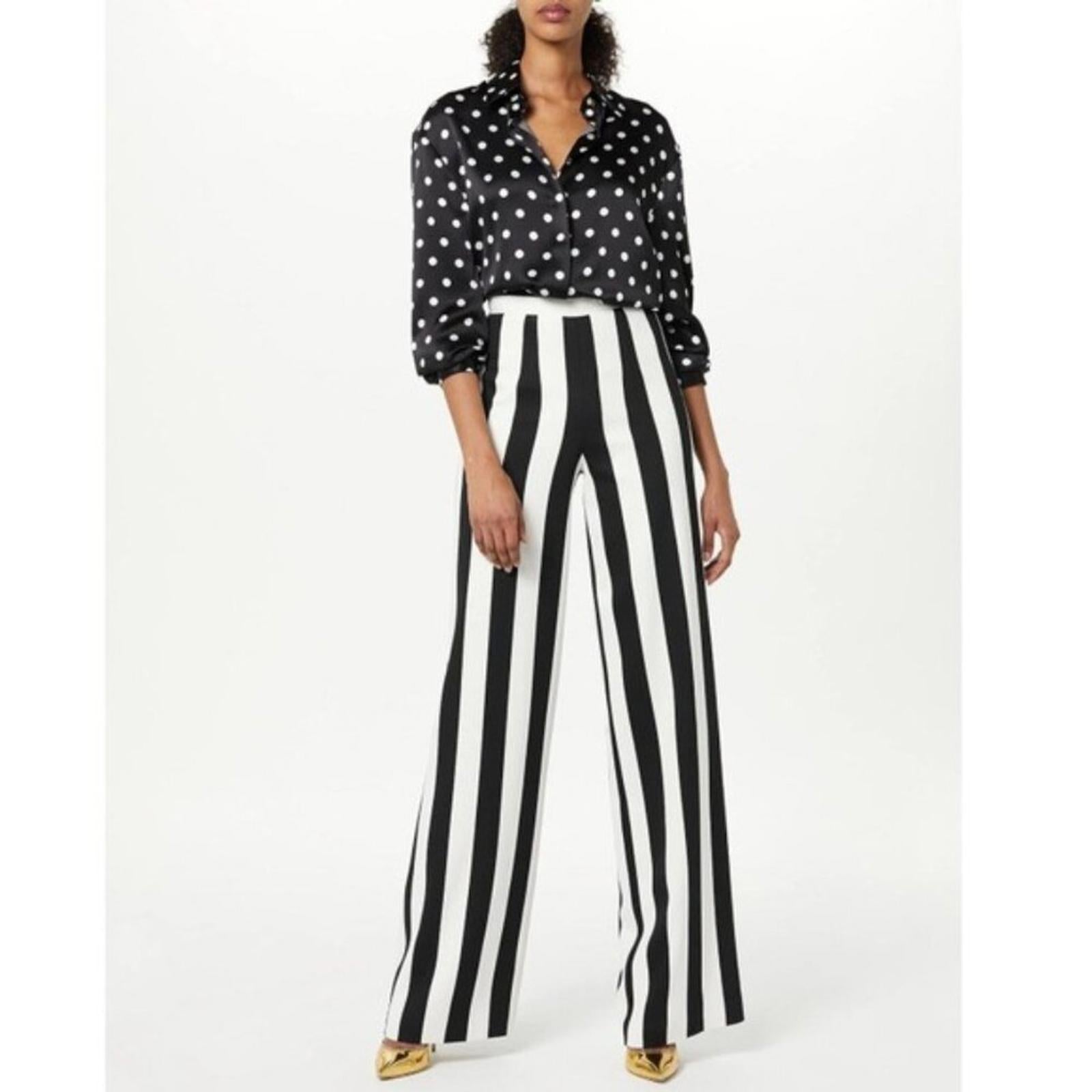 Sergio Hudson Polka Dot Silk Charmeuse Button-Up Blouse, Black/White XS NWT $795