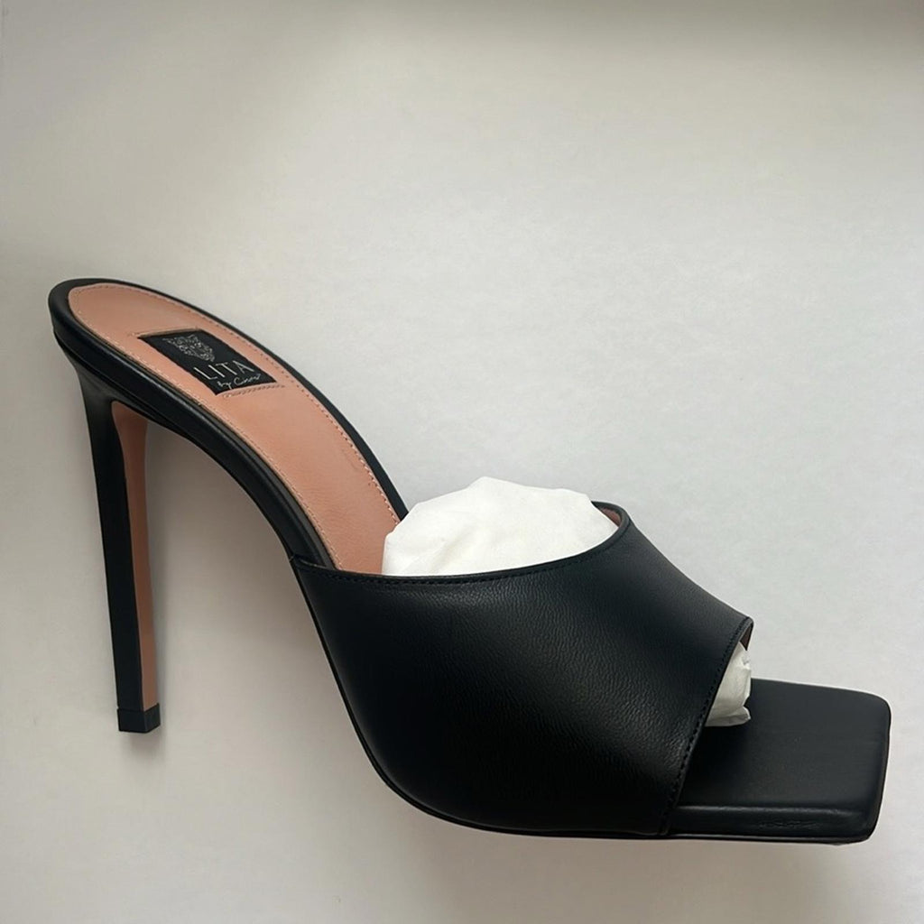 LITA by Ciara Black Solid Square Toe Slide Sandals, L1028-11 Size 42 New in Box