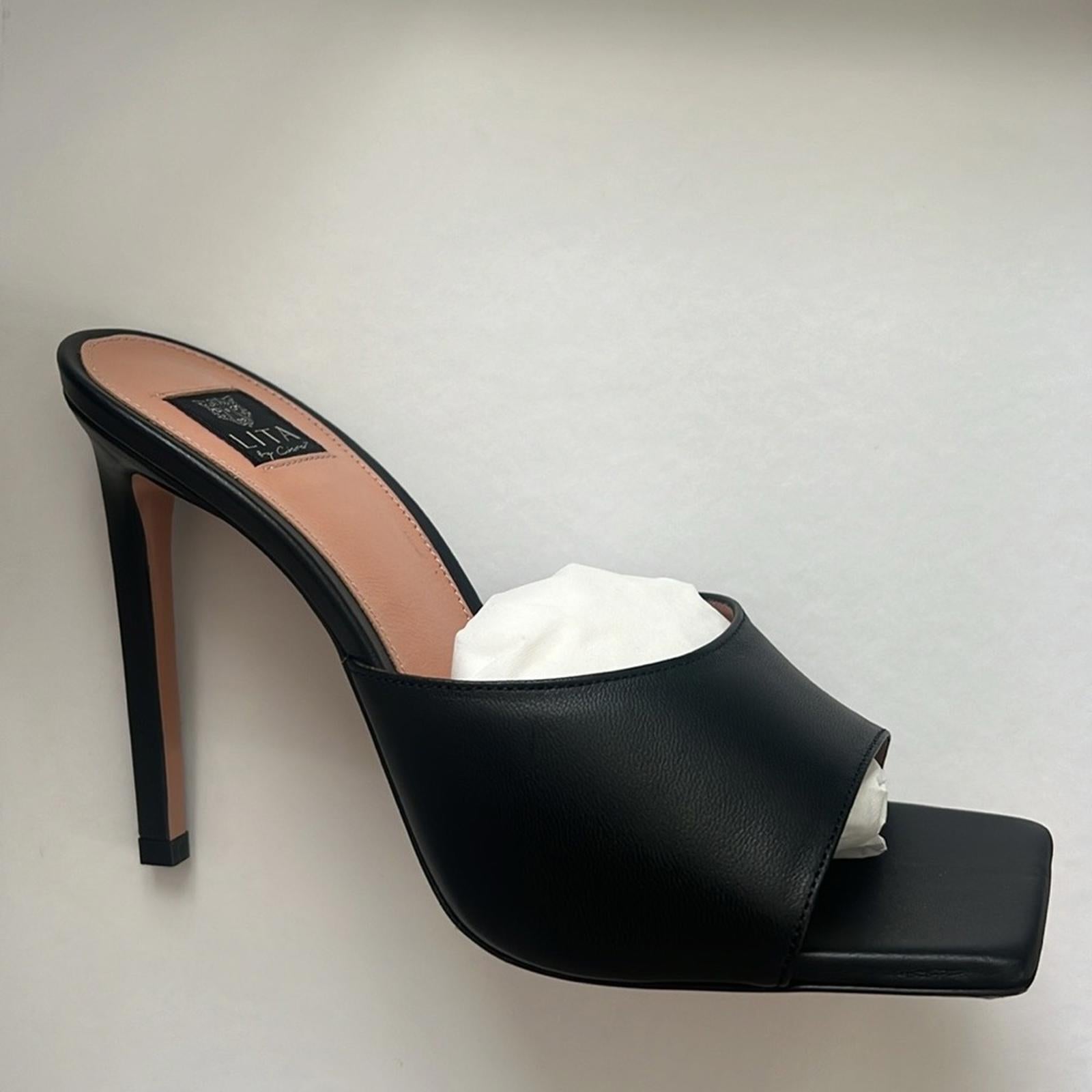 LITA by Ciara Black Solid Square Toe Slide Sandals, L1028-11 Size 42 New in Box