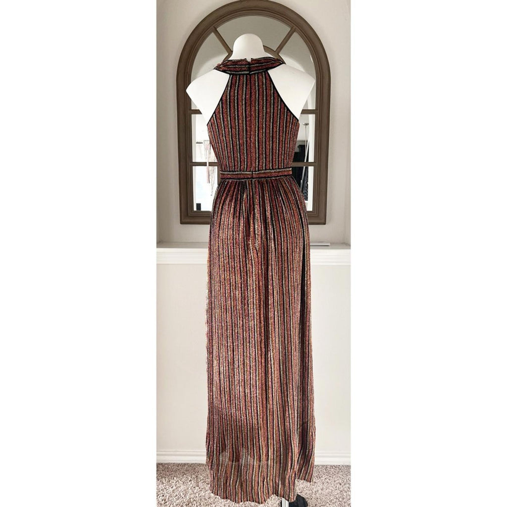 Aqua Striped Metallic Gown in Black Multi, Size XS New w/Tag Retail $298