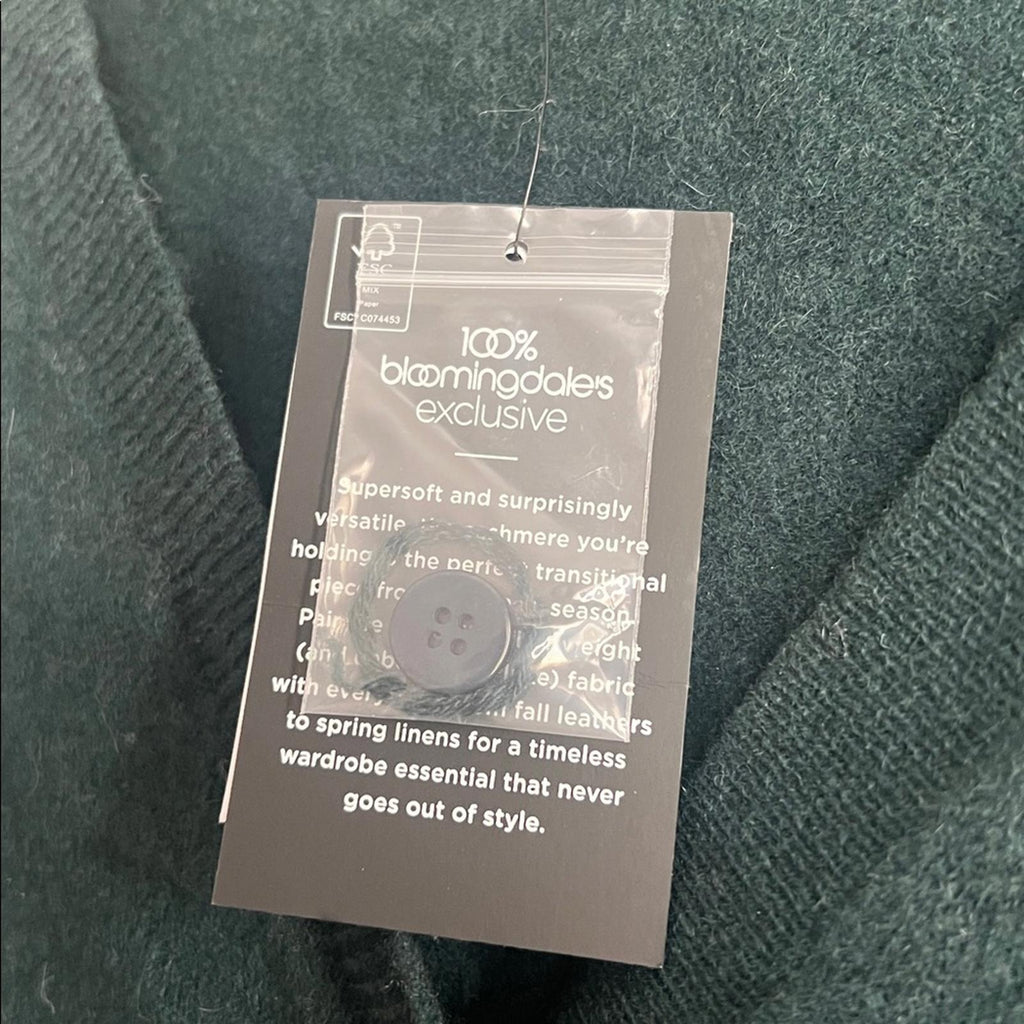 C by Bloomingdale's Cashmere V-Neck Cardigan in Dark Green, Size S, NWT