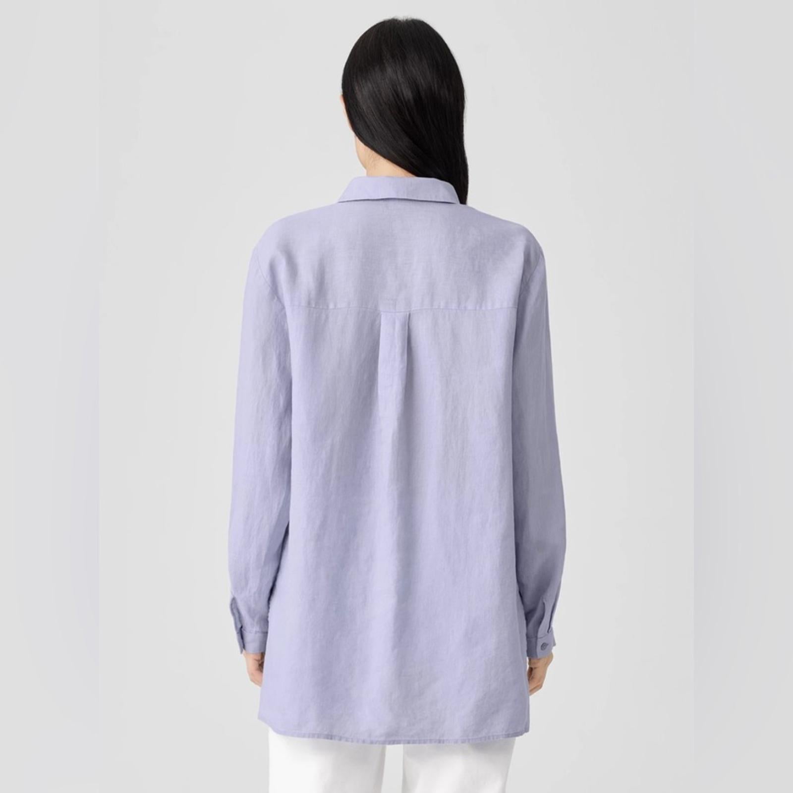 Eileen Fisher Handkerchief Linen Classic Collar Shirt, Size L New w/Tag SOLD OUT