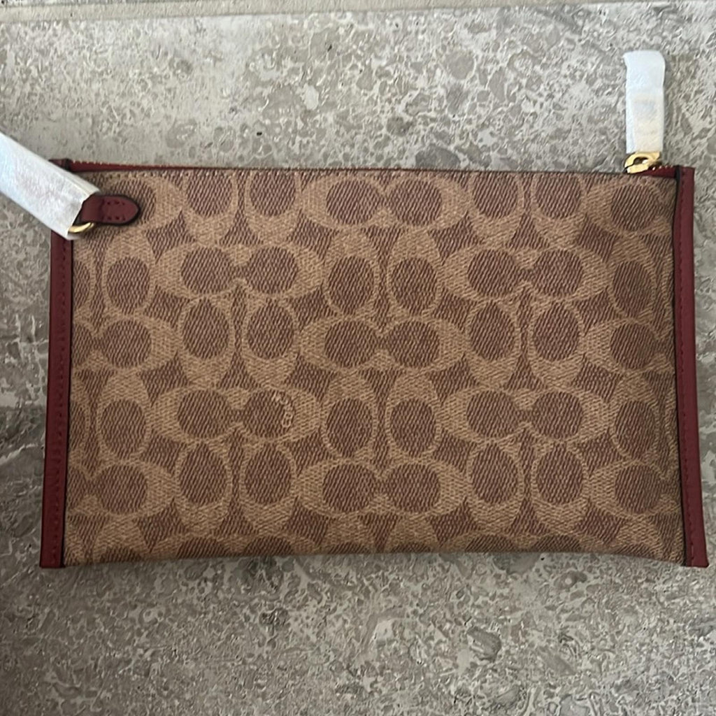 COACH Polished Pebble Leather Restored Day Tote in Brass/Brick Red, New +DustBag