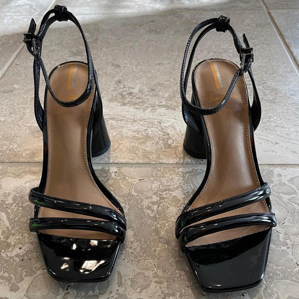 Sam Edelman Kia Block Heel Sandal Black Patent New in Box, Retail $140