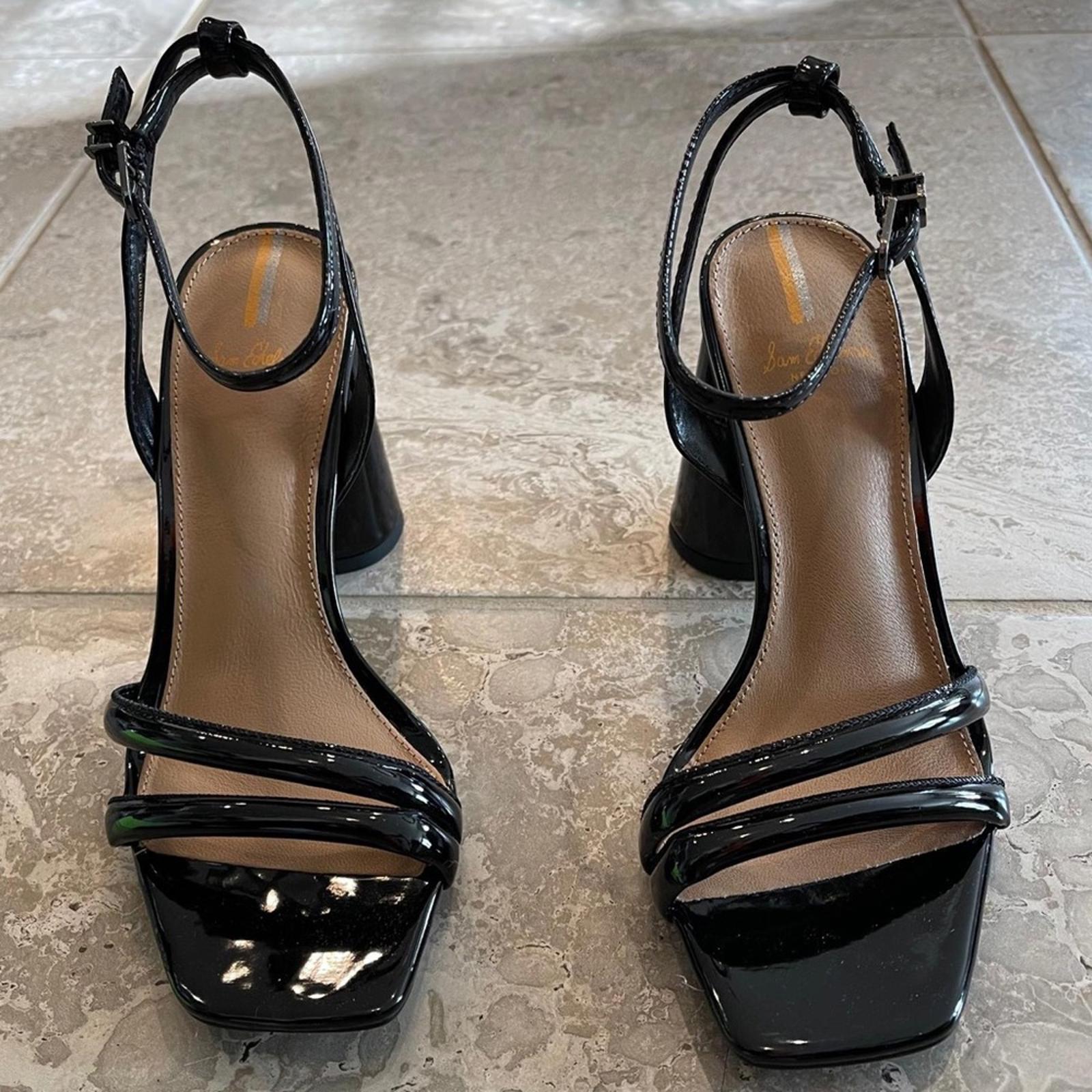 Sam Edelman Kia Block Heel Sandal Black Patent New in Box, Retail $140