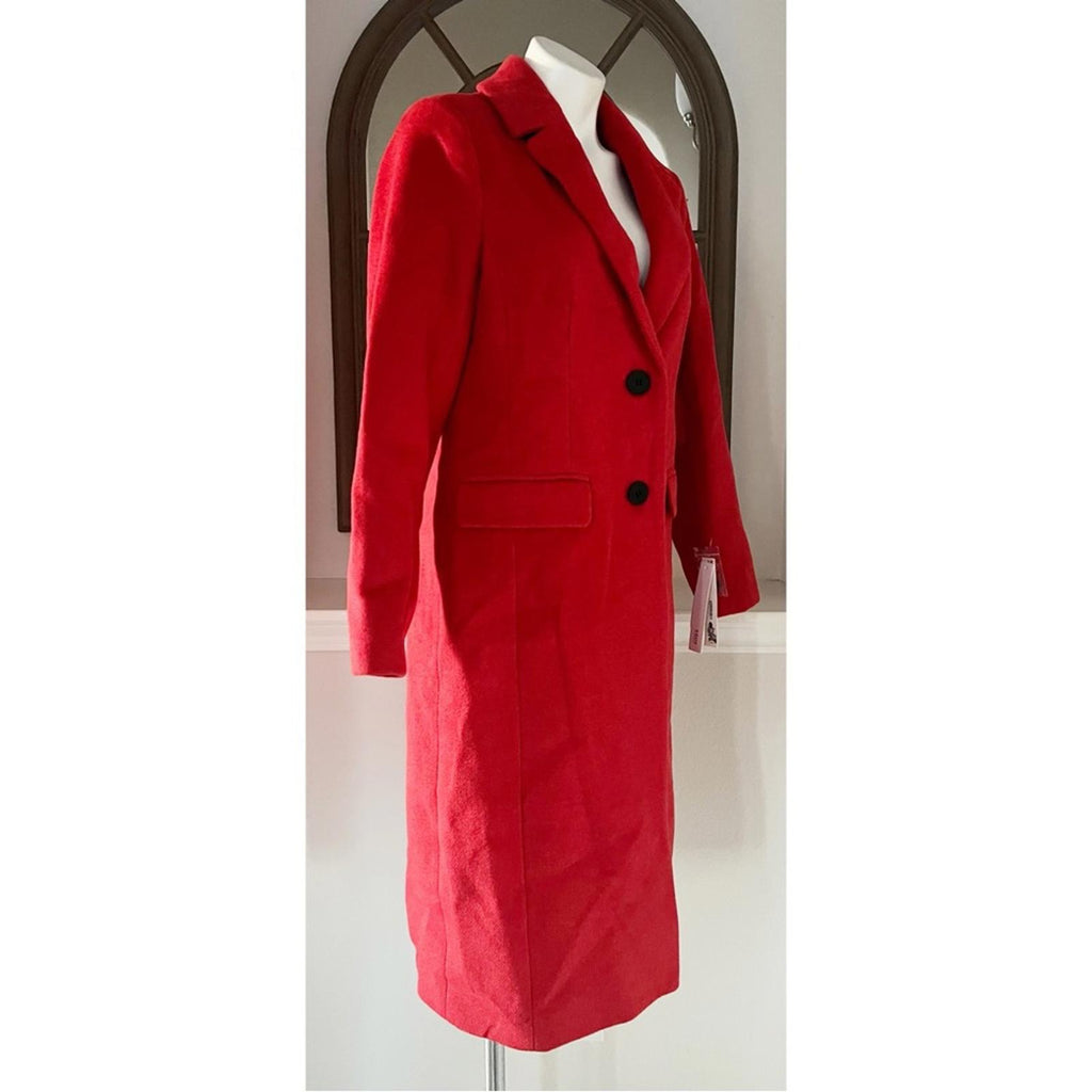 Bloomingdale’s Aqua Two Button Long Coat in Red, Size S, New w/Tag $178