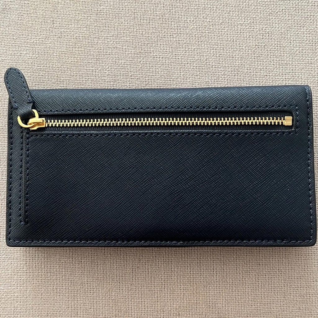 Lauren Ralph Lauren Crosshatch Leather Slim Wallet in Refined Navy, NWT