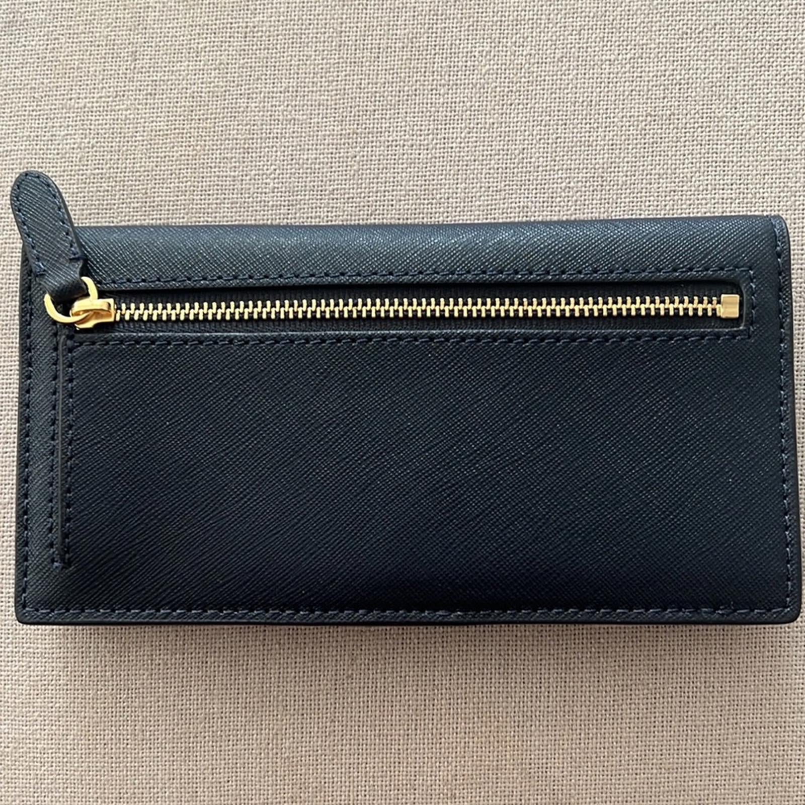 Lauren Ralph Lauren Crosshatch Leather Slim Wallet in Refined Navy, NWT