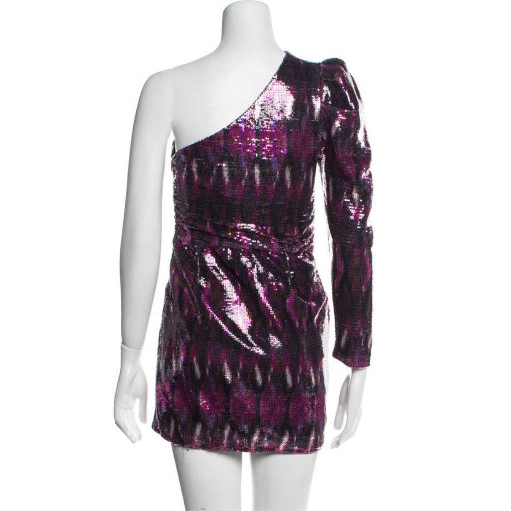 MISA Revolve Nova One-Shoulder Sequin Mini Dress, Purple Size S New w/o Tag $370