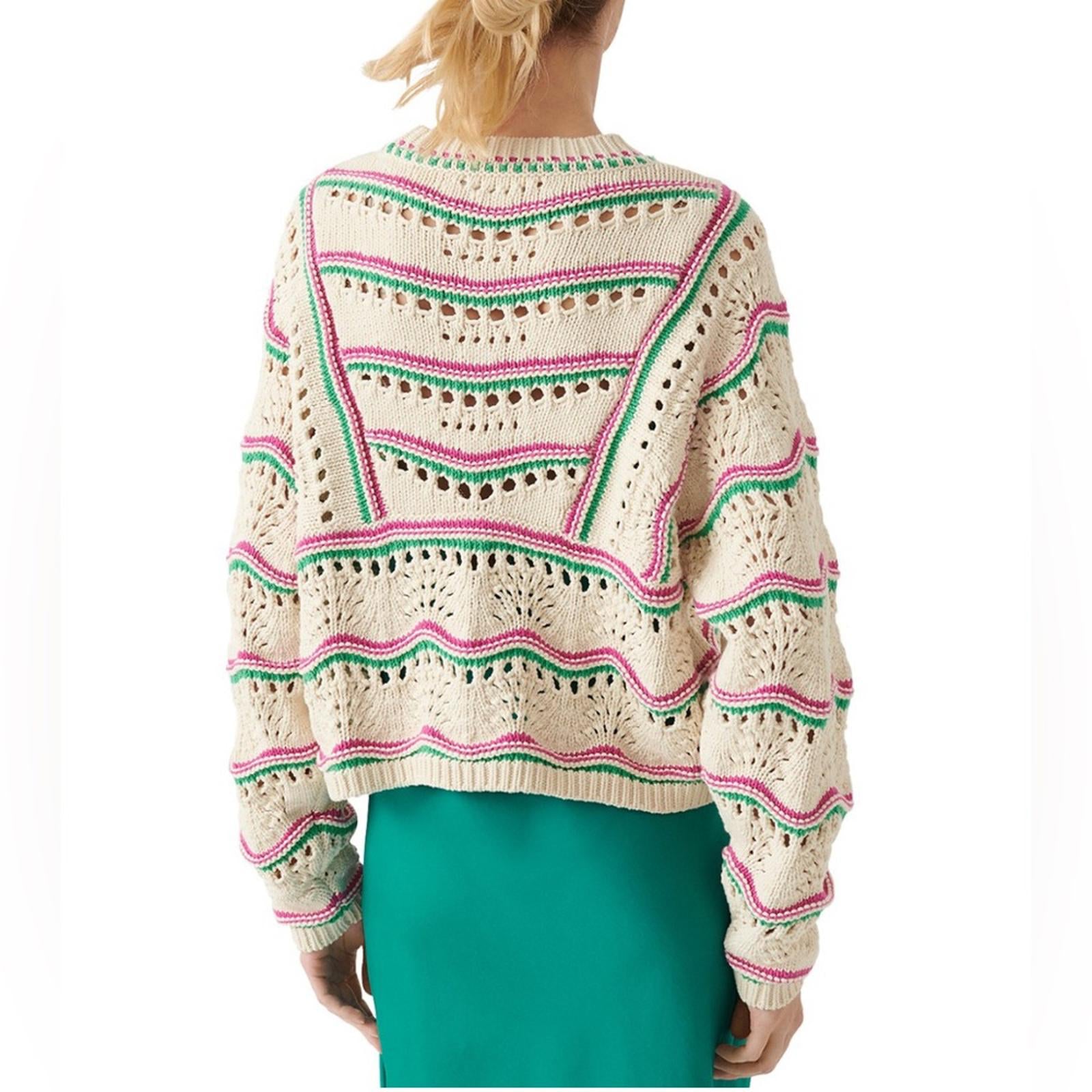 ba&sh Ecru Hicham Jumper Stripe Pointelle Sweater, Ivory Size XS Retail $336