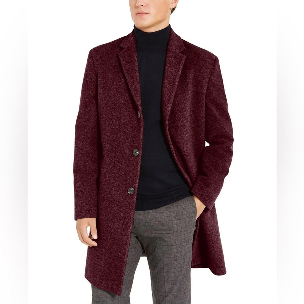 Tommy Hilfiger Addison Wool-Blend Trim Fit Overcoat in Red, Size 44 Short NEW