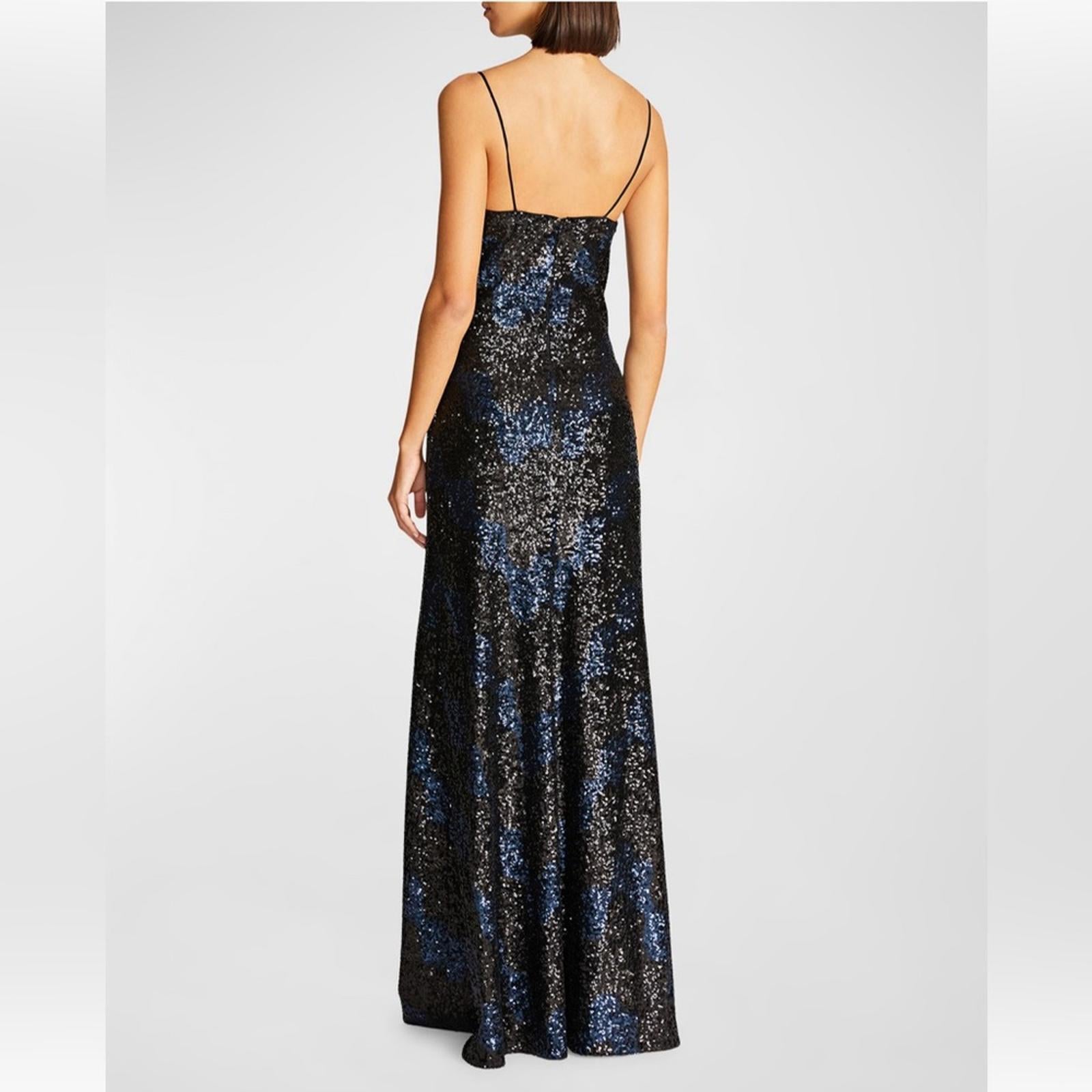 Halston Syrena Gown in Wave Sequined , Black/Navy Size 12 New w/Tag Retail $595