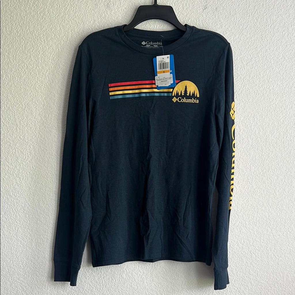 Columbia Classic-Fit Stripe Logo Graphic Long-Sleeve T-Shirt in Navy NWT, Size S