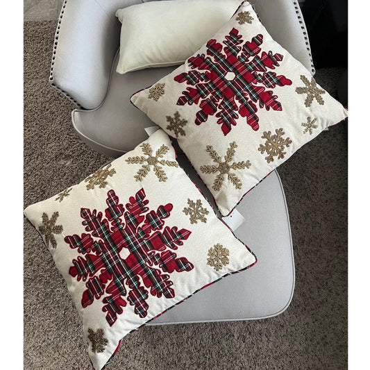 x2 Holiday Snowflake Decorative Pillows, Plaid & Beaded Retail $70