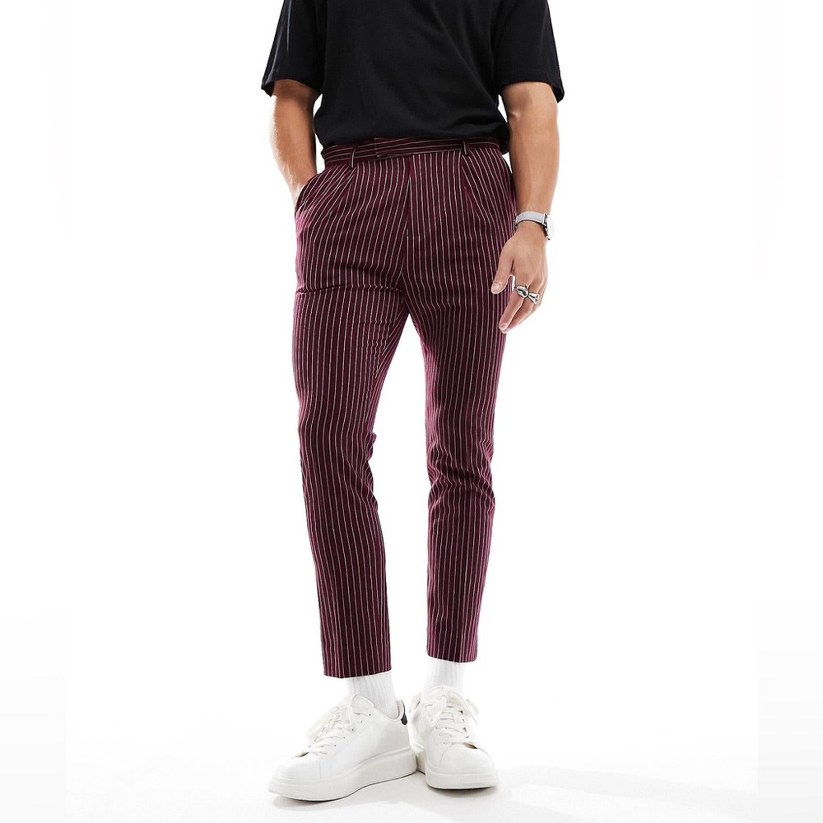 ASOS Tapered Smart Pants, Burgundy Pin Stripe, Size W34 L30 New w/Tag SOLD OUT