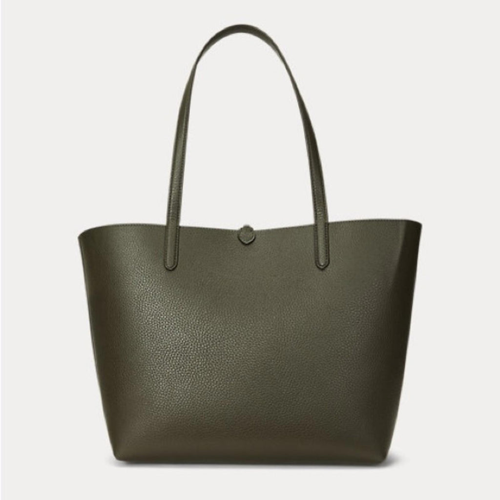 Lauren Ralph Lauren Large Reversible Tote Bag in Dark Olive/Belting Print, NWT