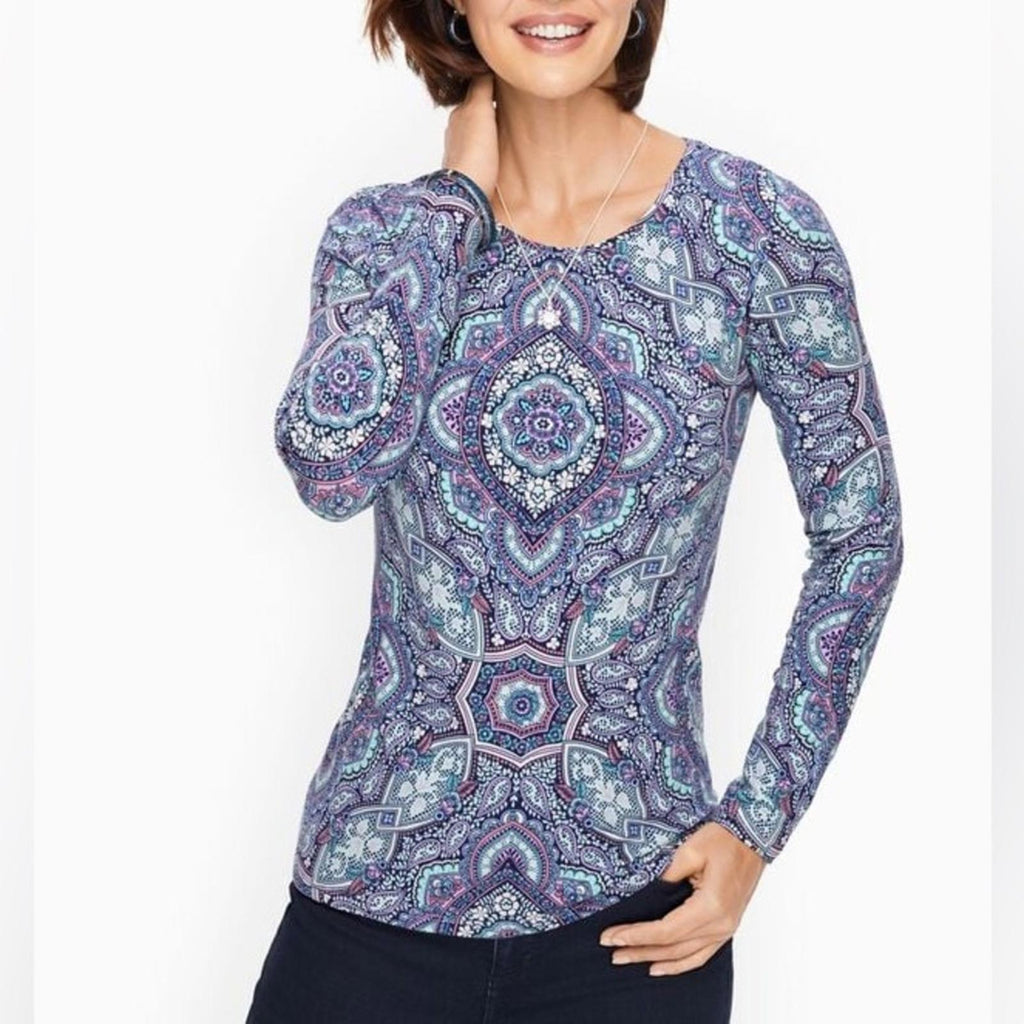 Talbots Crewneck Long Sleeve Tee, Mosaic Size S EXCELLENT!